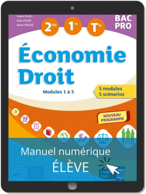 Économie-Droit 2de, 1re, Tle Bac Pro (2020) - Pochette - Manuel numérique élève