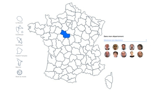 Carte de France avec les photos des délégués pédagogiques